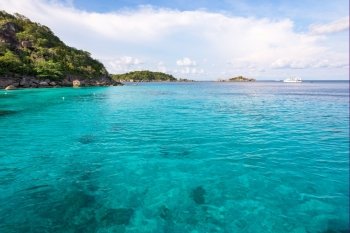Beautiful landscape clear blue water sea of Honeymoon Bay is a famous attractions for diving at Ko Miang in Mu Koh Similan island National Park, Phang Nga Province, Thailand