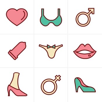 Icons Style Sex And XXX Icons Set, Vector Design