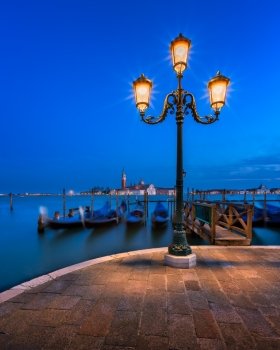 Grand Canal Embankment and San Giorgio Maggiore Church in the Evening, Venice, Italy