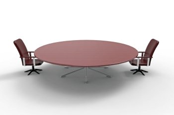 Conference table with two chairs on white background, 3D rendering