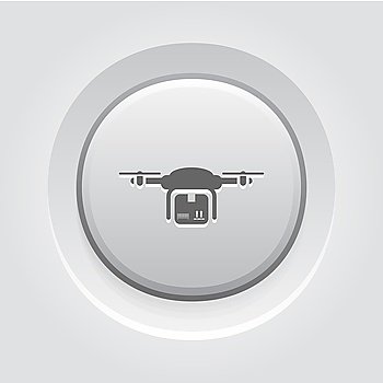 Drone Delivery Icon. Drone Delivery Icon. Business Concept. Grey Button Design