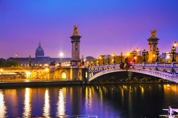 Pont Alexandre III (Alexander III bridge) in Paris, France at sunrise
