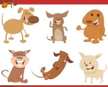 Cartoon Illustration of Cute Dogs or Puppies Characters Set