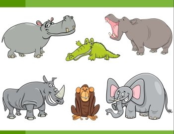 Cartoon Illustration of Funny Wild Animals Set