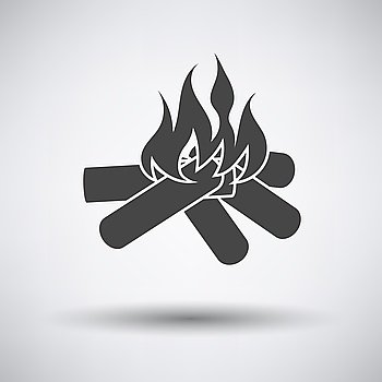 Camping fire  icon on gray background with round shadow. Vector illustration.