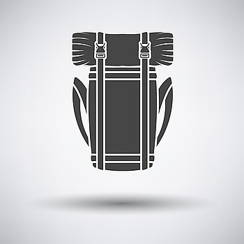 Camping backpack icon on gray background with round shadow. Vector illustration.