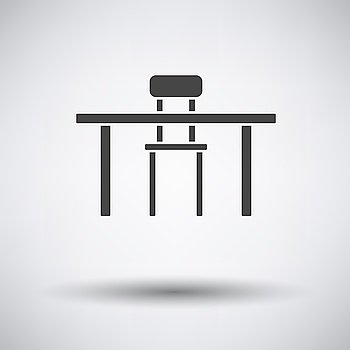 Table and chair icon on gray background with round shadow. Vector illustration.