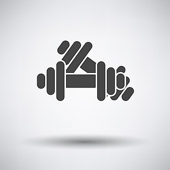 Dumbbell icon on gray background with round shadow. Vector illustration.