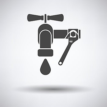 Icon of wrench and faucet on gray background with round shadow. Vector illustration.
