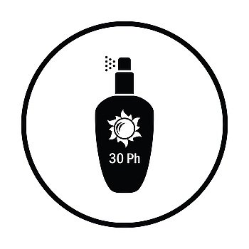 Sun protection spray icon. Thin circle design. Vector illustration.