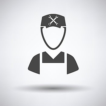 Car mechanic icon on gray background, round shadow. Vector illustration.