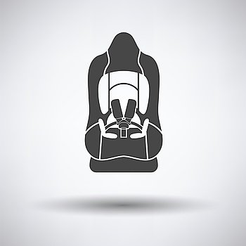Baby car seat icon on gray background, round shadow. Vector illustration.
