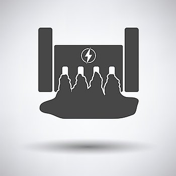 Hydro power station icon on gray background, round shadow. Vector illustration.