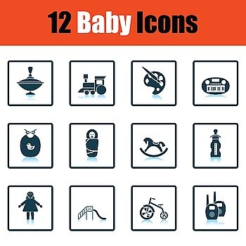 Set of baby icons. Shadow reflection design. Vector illustration.