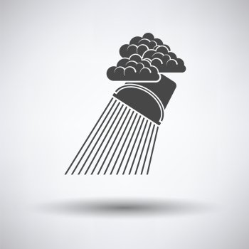 Rainfall like from bucket icon on gray background with round shadow. Vector illustration.