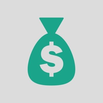 Money bag icon. Gray background with green. Vector illustration.