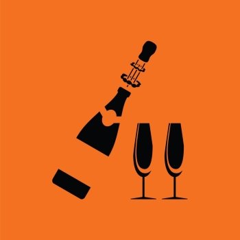 Party champagne and glass icon. Orange background with black. Vector illustration.