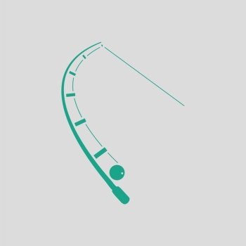 Icon of curved fishing tackle. Gray background with green. Vector illustration.