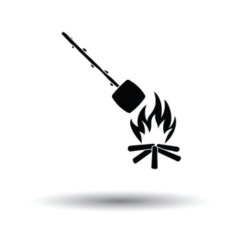 Camping fire with roasting marshmallow icon. White background with shadow design. Vector illustration.