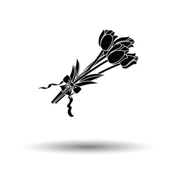 Tulips bouquet icon with tied bow. White background with shadow design. Vector illustration.