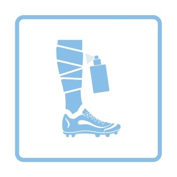 Soccer bandaged leg with aerosol anesthetic icon. Blue frame design. Vector illustration.