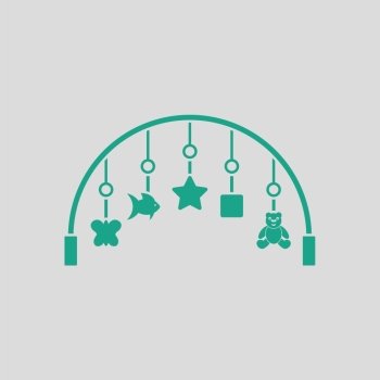 Baby arc with hanged toys icon. Gray background with green. Vector illustration.