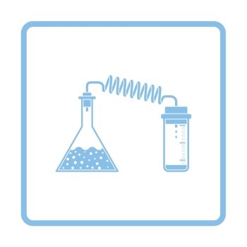 Icon of chemistry reaction with two flask. White background with shadow design. Vector illustration.