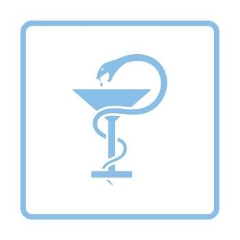 Medicine sign with snake and glass icon. Blue frame design. Vector illustration.