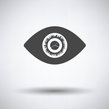 Eye with market chart inside pupil icon on gray background, round shadow. Vector illustration.