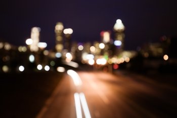 Bokeh lights of modern city skyline. Atlanta, Georgia, USA