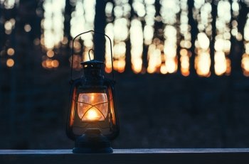 Retro style lantern at night