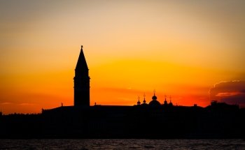 Wonderful sunset with clean sky for copyspace in Venice, Italy