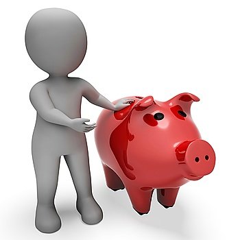 Character Savings Meaning Piggy Bank And Finance 3d Rendering