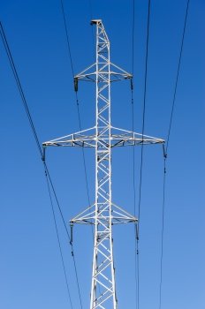 high voltage electric power lines on pylons. high voltage power lines
