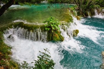 Beautiful waterfalls in Plitvice Lakes, National Park of Croatia