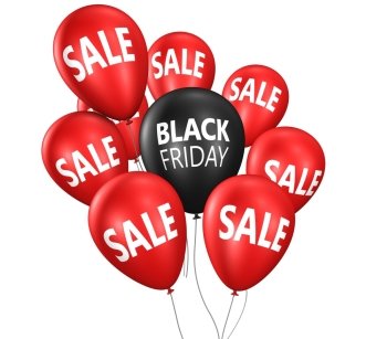 Black Friday Christmas shopping sale concept with sign on balloons 3D illustration.