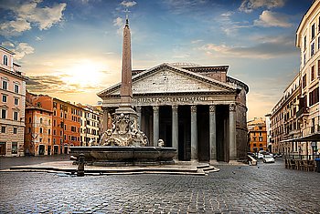 Pantheon in Rome at the sunset, Italy