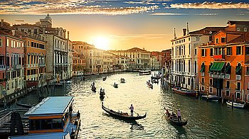 Grand Canal in Venice at the sunset, Italy