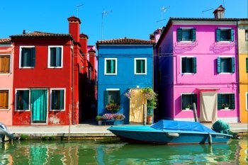 Colored houses in venetian city Burano, Italy