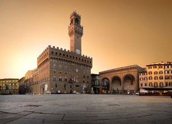 Belltower and the old palace on Piazza della Signoria in Florence, Italy