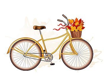 Autumn bicycle with colorful leaves. Vector.