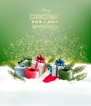 Holiday Christmas background with a gift boxes. Vector. 