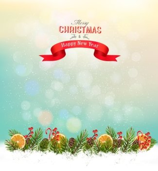 Holiday Christmas background with presents.and a gift bow. Vector