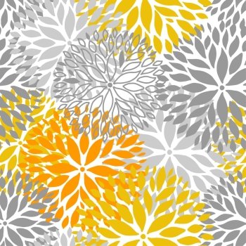Orange and grey flower seamless pattern. Chrisanthemum flowers background for web, print, textile, wallpaper design