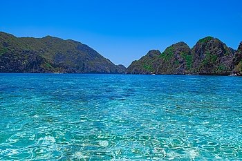 Tropical sea bay and mountain islands, El Nido, Palawan, Philippines