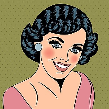 Pop Art illustration of girl.  Pop Art girl. Vintage advertising poster. Fashion woman with bow