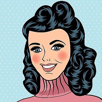 Pop Art illustration of girl.  Pop Art girl. Vintage advertising poster. Fashion woman with bow
