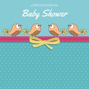 Delicate baby shower card with little birds, vector format