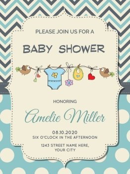 Beautiful baby boy shower card, vector format