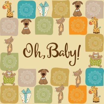 baby shower card with animals, vector format